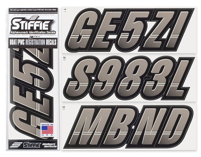 STIFFIE Techtron Charcoal/Black 3" Boat & PWC Registration Decals â€¢ Numbers Letters Stickers - Image 1